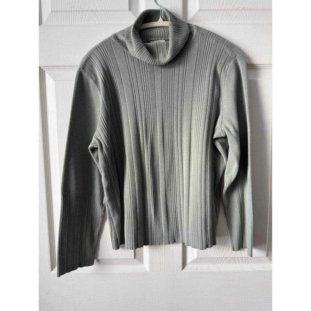 J Jill Ribbed Turtleneck Sweater Sage Green Olive 100% Cotton Knit Womens Large